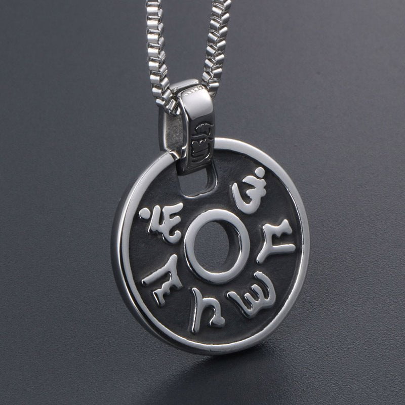 Wee Luxury Men Necklaces Pendant + ce503*2*60cm with chain Stylish Stainless Steel Pendant with Tibetan Six-Character Mantra