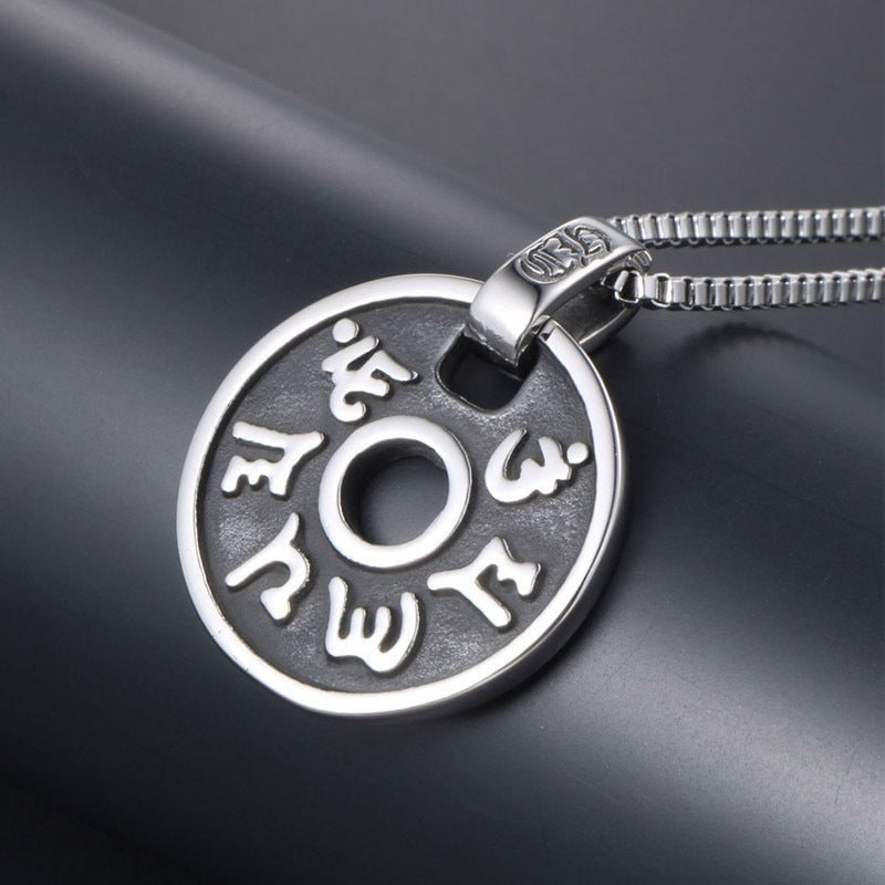 Wee Luxury Men Necklaces Pendant + ce503*2*60cm with chain Stylish Stainless Steel Pendant with Tibetan Six-Character Mantra