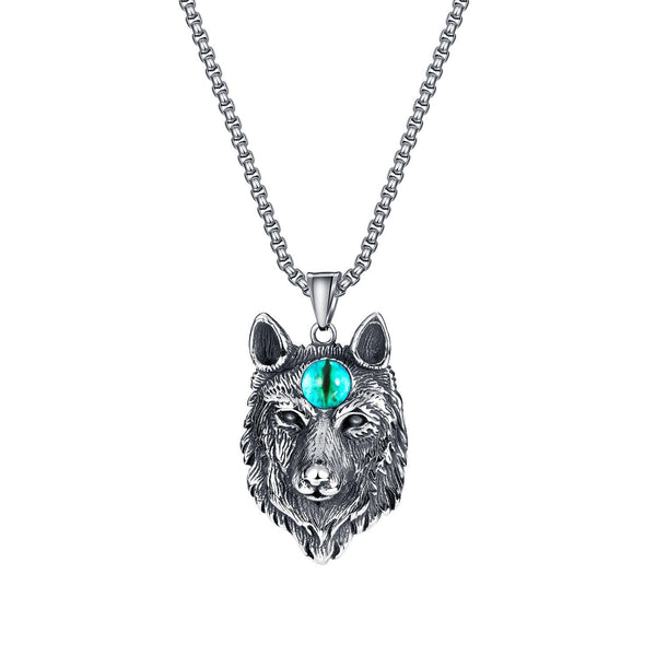 Wee Luxury Men Necklaces Pendant + Chain Bold Wolf Eye Pendant Stainless Steel Necklace for Men