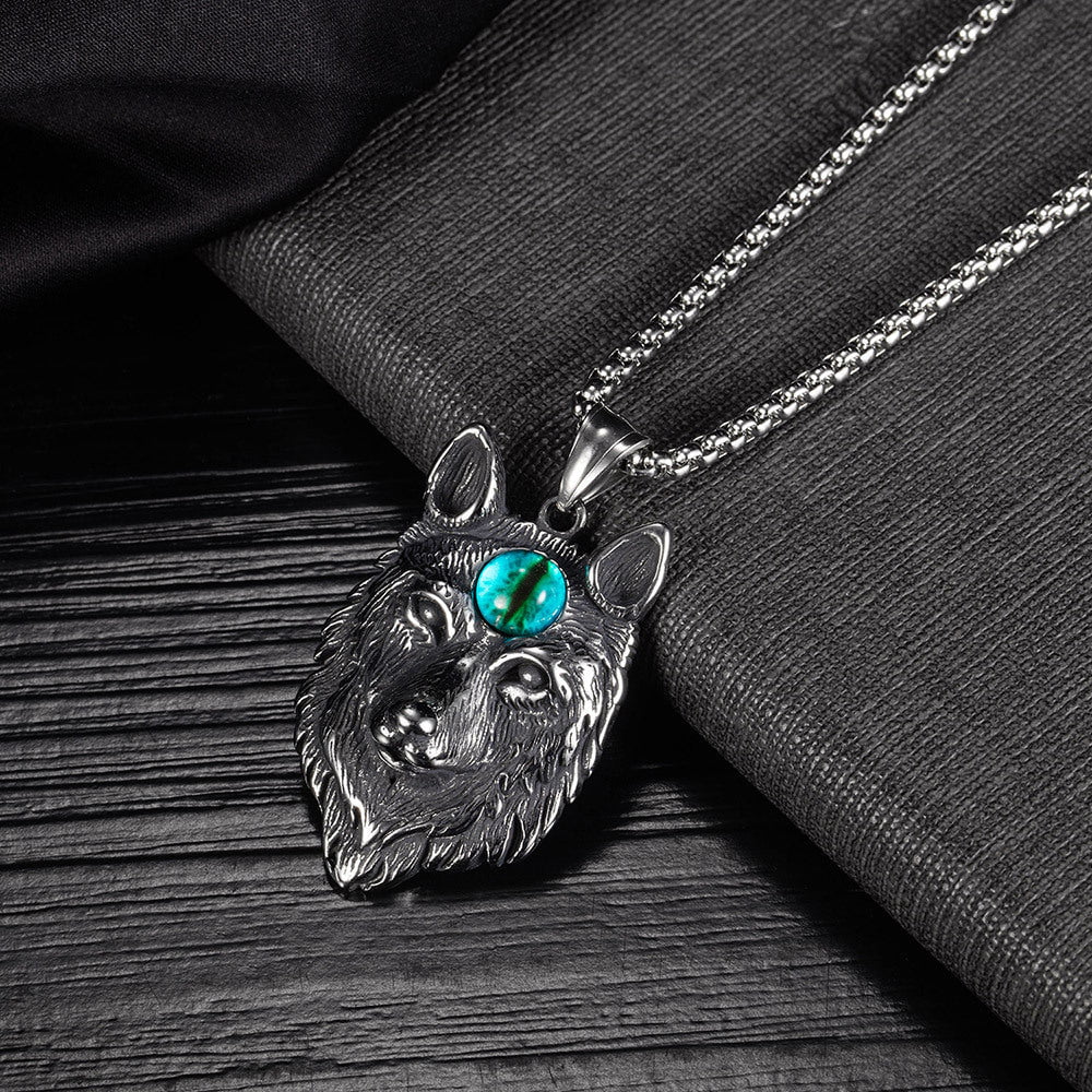 Wee Luxury Men Necklaces Pendant + Chain Bold Wolf Eye Pendant Stainless Steel Necklace for Men