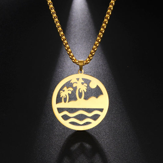 Wee Luxury Men Necklaces Sea Island Scenery Pendant Necklace For Men