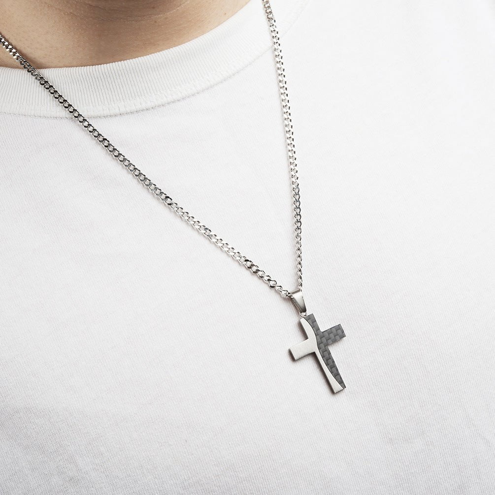 Wee Luxury Men Necklaces Steel Color Pendant and Flat Grinding Chain Necklace Timeless elegance Stainless Steel Cross Necklace for all occasions