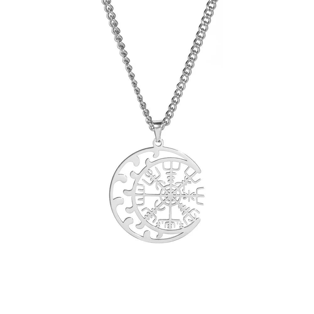 Wee Luxury Men Necklaces Steel Color Viking Compass Stainless Steel Necklaces For Men