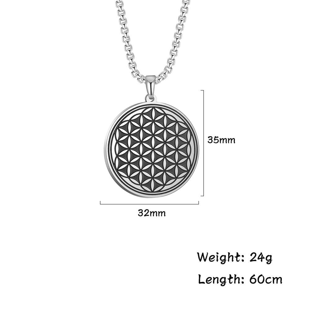 Wee Luxury Men Necklaces Steel Round Stainless Steel Flower of Life Pendant Necklace