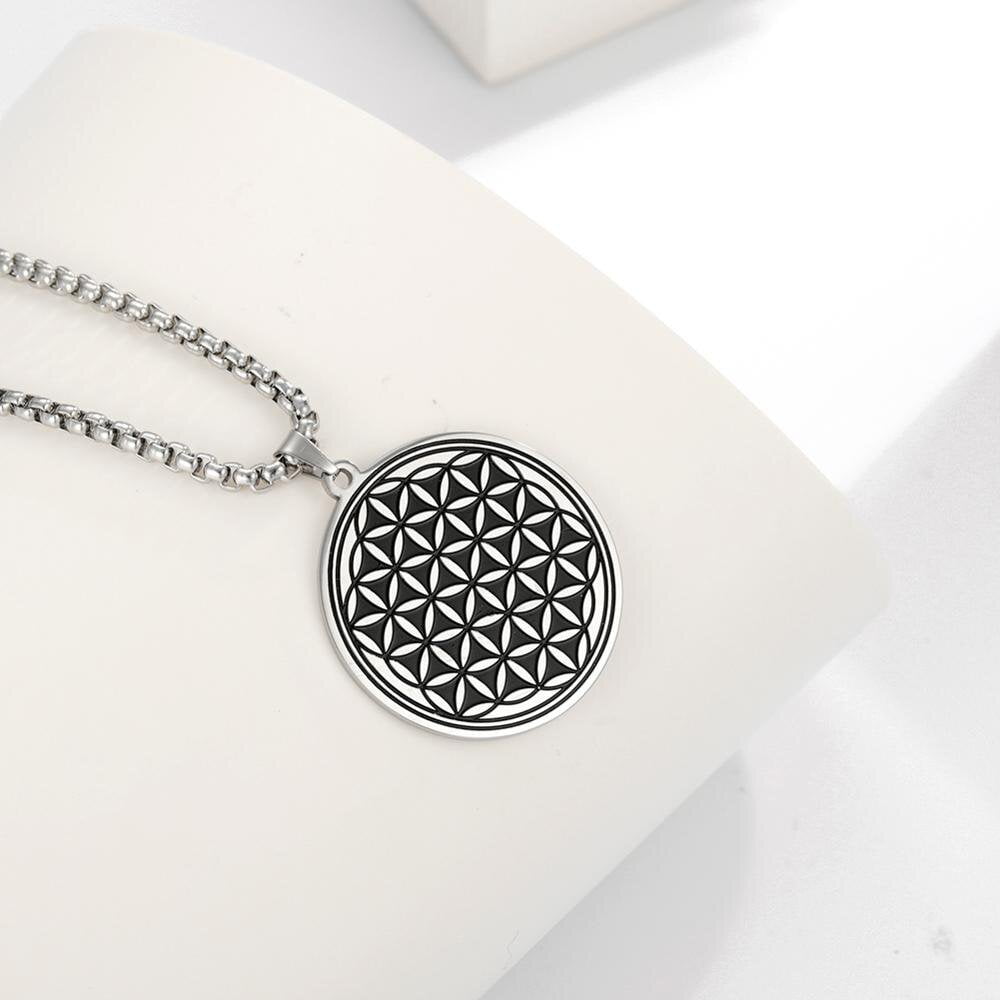 Wee Luxury Men Necklaces Steel Round Stainless Steel Flower of Life Pendant Necklace