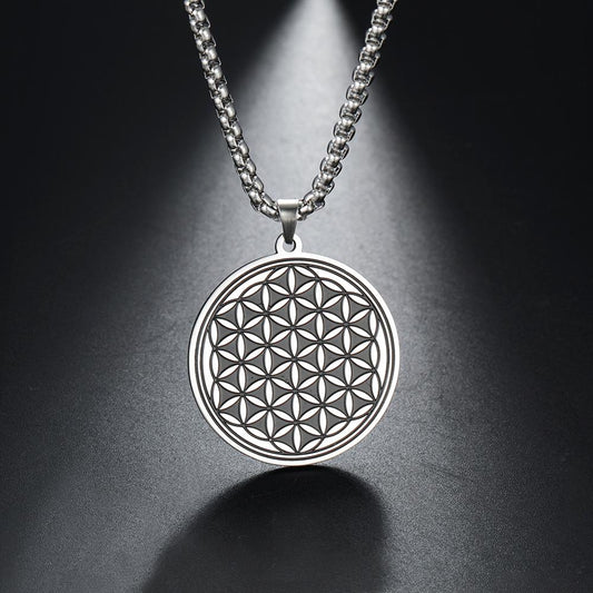 Wee Luxury Men Necklaces Steel Round Stainless Steel Flower of Life Pendant Necklace