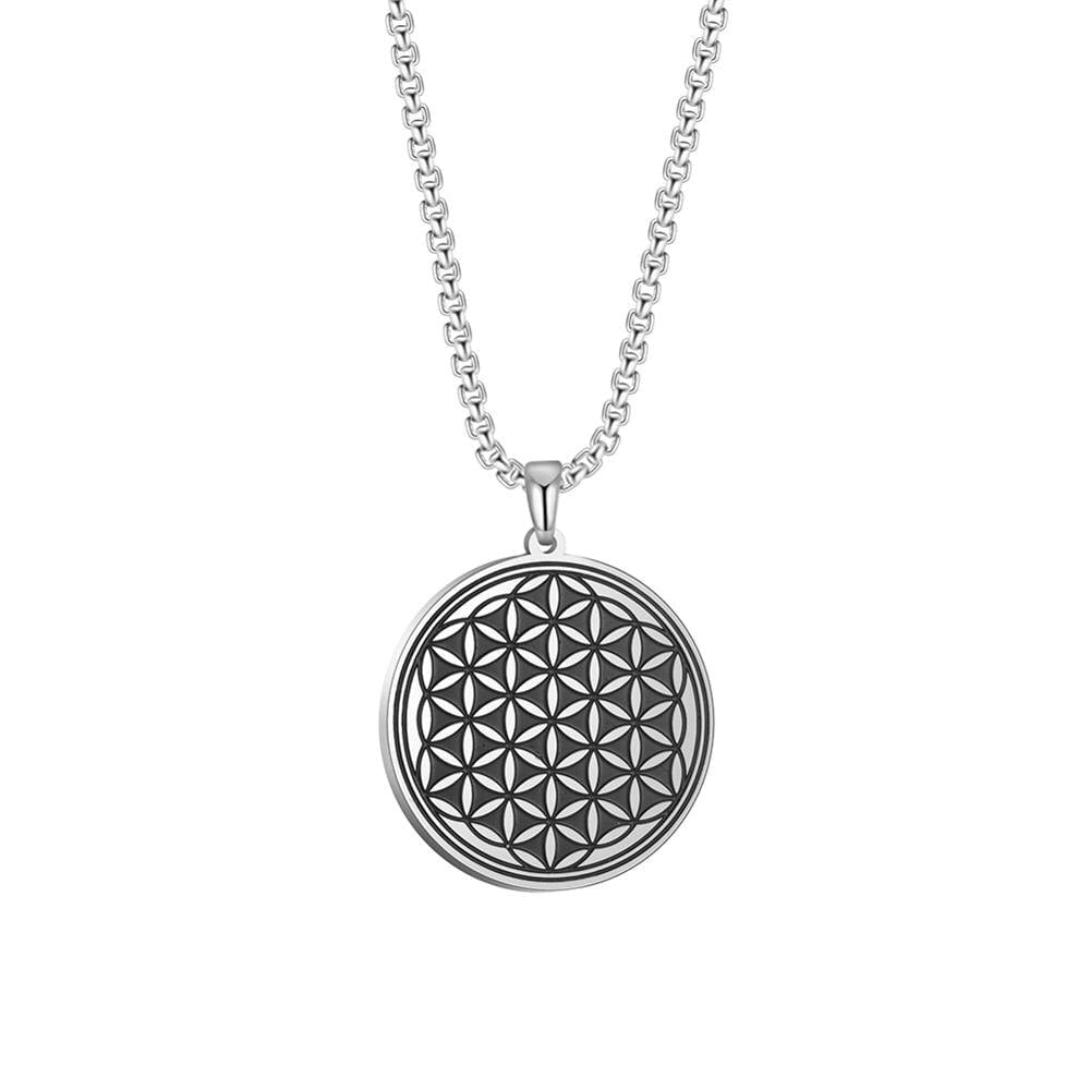 Wee Luxury Men Necklaces Steel Round Stainless Steel Flower of Life Pendant Necklace