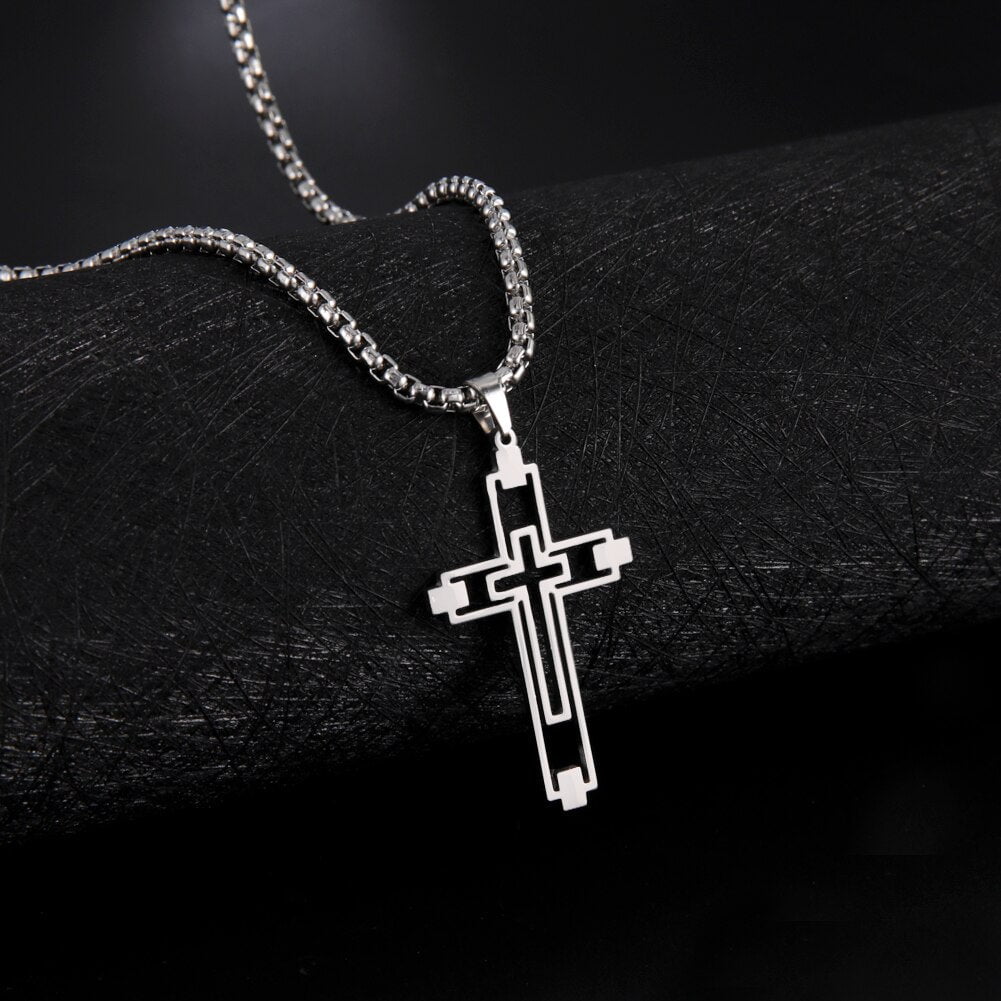Wee Luxury Men Necklaces Steel Stainless Steel Punk Style Cross Necklace For Men