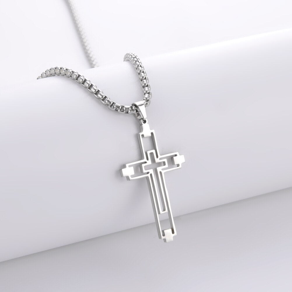 Wee Luxury Men Necklaces Steel Stainless Steel Punk Style Cross Necklace For Men