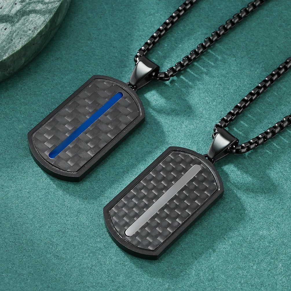 Wee Luxury Men Necklaces Stylish Carbon Fiber Military Pendant Necklace  Minimalist Design