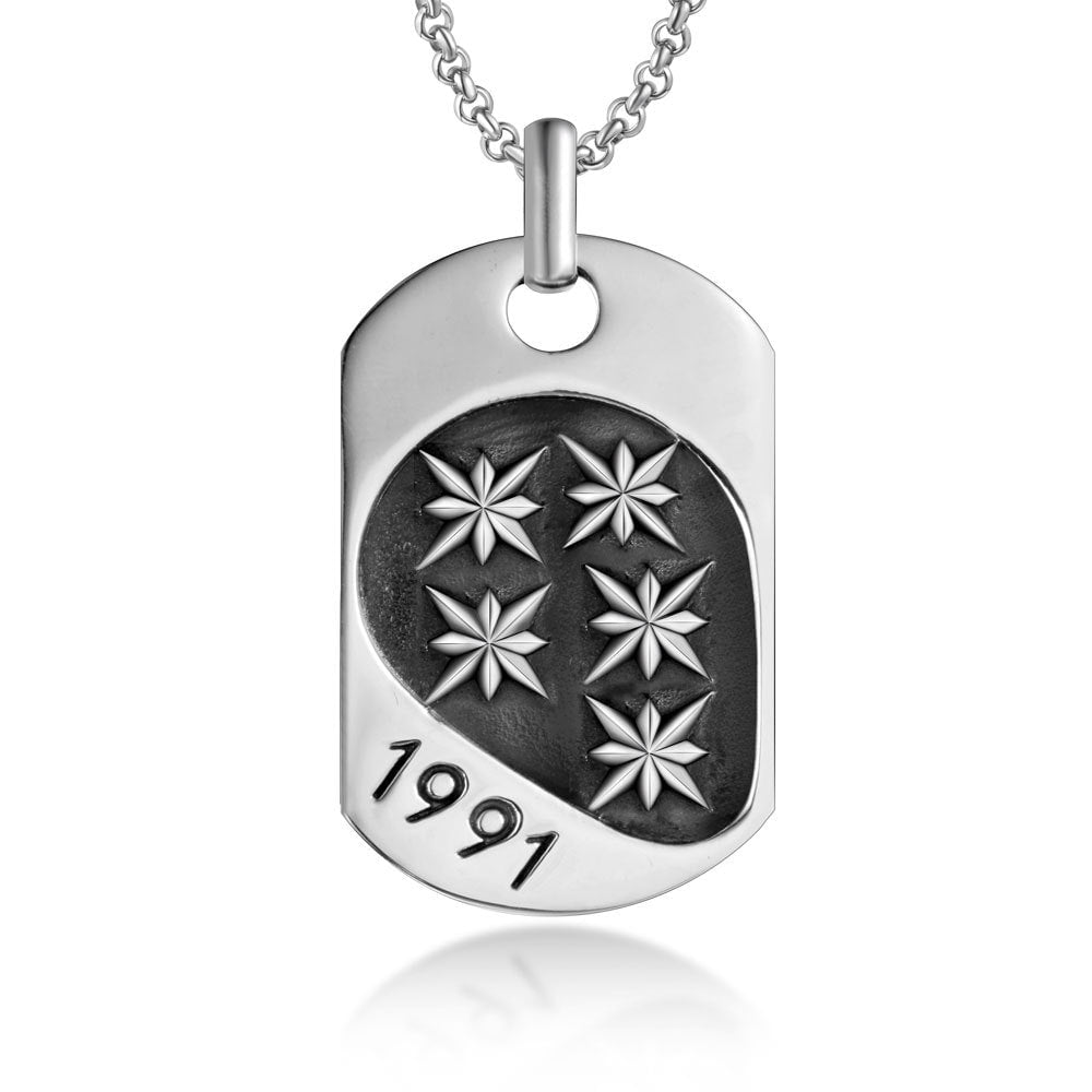 Wee Luxury Men Necklaces Stylish Titanium Steel Double Rice Flower Star Military Necklace