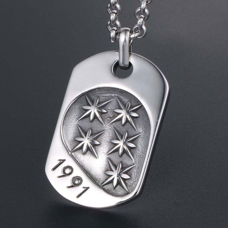 Wee Luxury Men Necklaces Stylish Titanium Steel Double Rice Flower Star Military Necklace