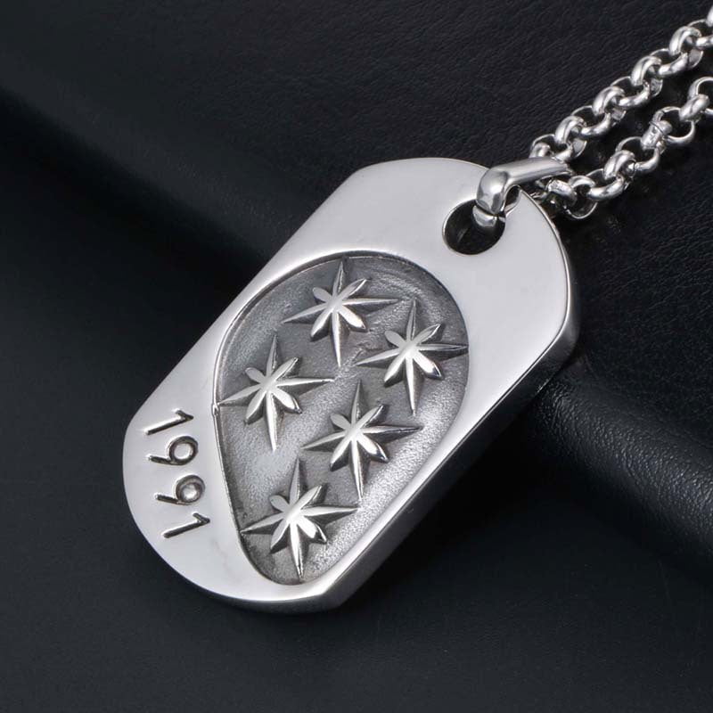 Wee Luxury Men Necklaces Stylish Titanium Steel Double Rice Flower Star Military Necklace