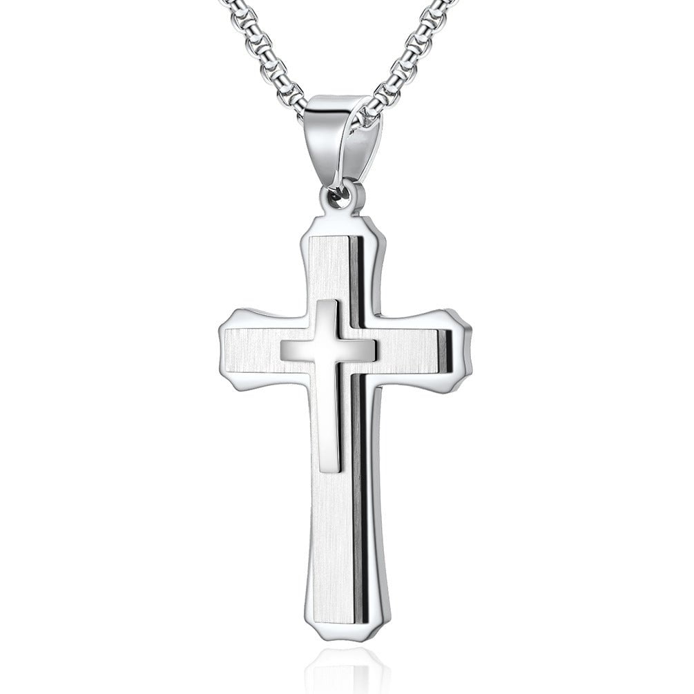 Wee Luxury Men Necklaces White and Pearl Chain Necklace Stylish Stainless Steel Cross Necklace - Latest Trend