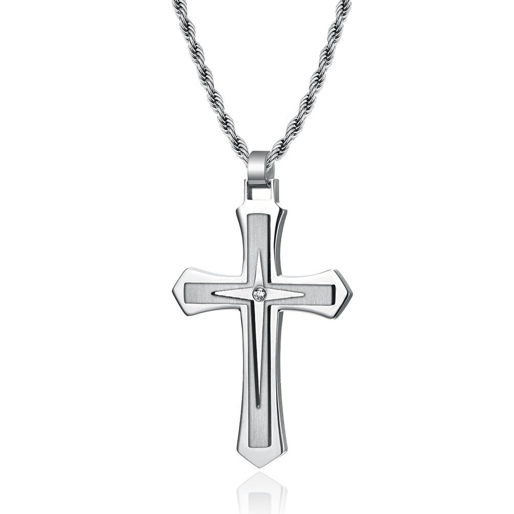 Wee Luxury Men Necklaces White plus flat grinding chain Geometric Two-tone in 316 Stainless Steel Cross Pendant for Men