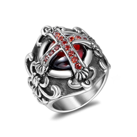 Wee Luxury Men Rings 6 Men's Gothic Titan Crown Ring with Ruby and Diamond Details