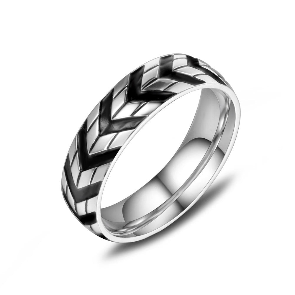 Wee Luxury Men Rings 7 Titanium Steel Men's Tire Mark Ring - Trendy Hip Hop Locomotive Style