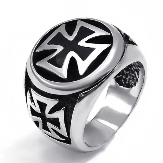 Wee Luxury Men Rings 8 Mens Boys Biker Ring Band Silver Black Iron Cross Fashion