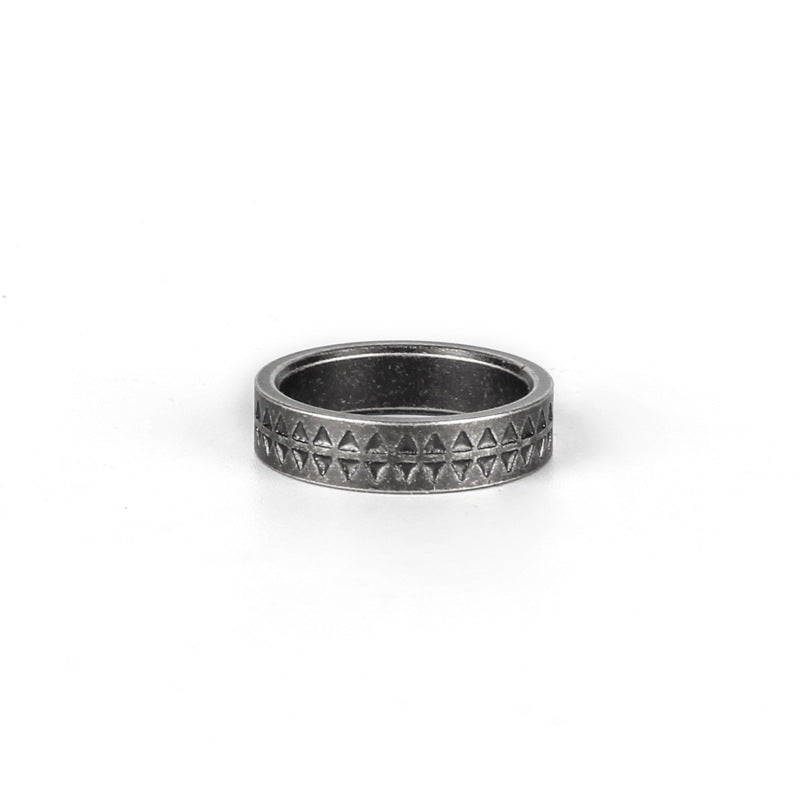 Wee Luxury Men Rings 古银色（8码） Tide Brand Engraved Serrated Tattoo Totem Couple Rings