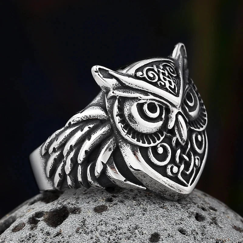 Wee Luxury Men Rings Amulet Owl Head Viking Animal Rings For Men