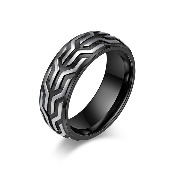 Wee Luxury Men Rings Black / 7 American Creative Relief Tire Pattern Mens Ring