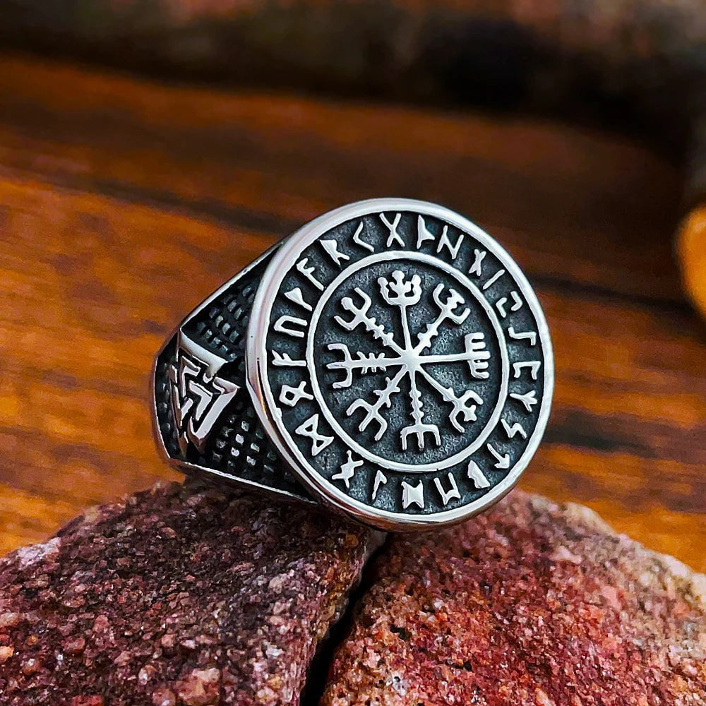 Wee Luxury Men Rings black / 7 Vintage Viking Compass Ring Stainless Steel Ring