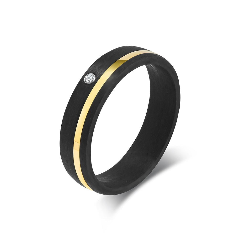 Wee Luxury Men Rings Black and Gold (with diamonds) / 13 Durable Stylish Titanium and Carbon Fiber Rings for Couples