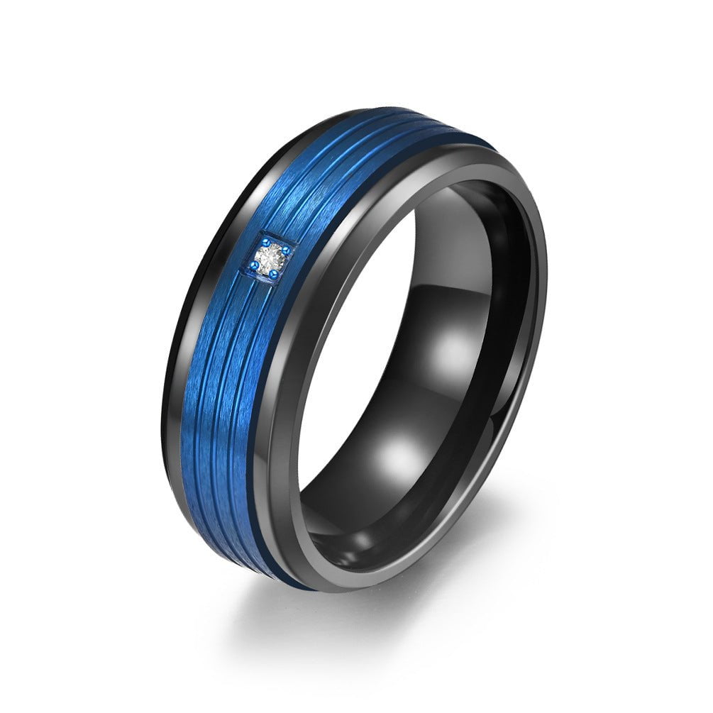 Wee Luxury Men Rings Black Blue / 9 Luxurious Titanium Steel Rings with Sparkling Zircon Inlay