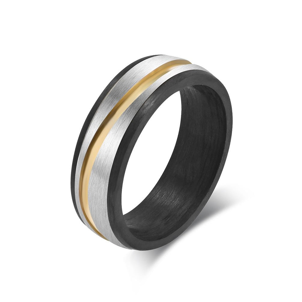Wee Luxury Men Rings Black Silver and Gold (with diamonds) / 5 Titanium and Carbon Fiber Couple Rings with Diamond Accents