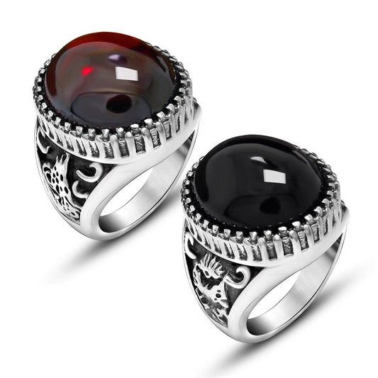 Wee Luxury Men Rings Classic Floral Inlaid Titanium Steel Finger Ring with Plain Gem Face