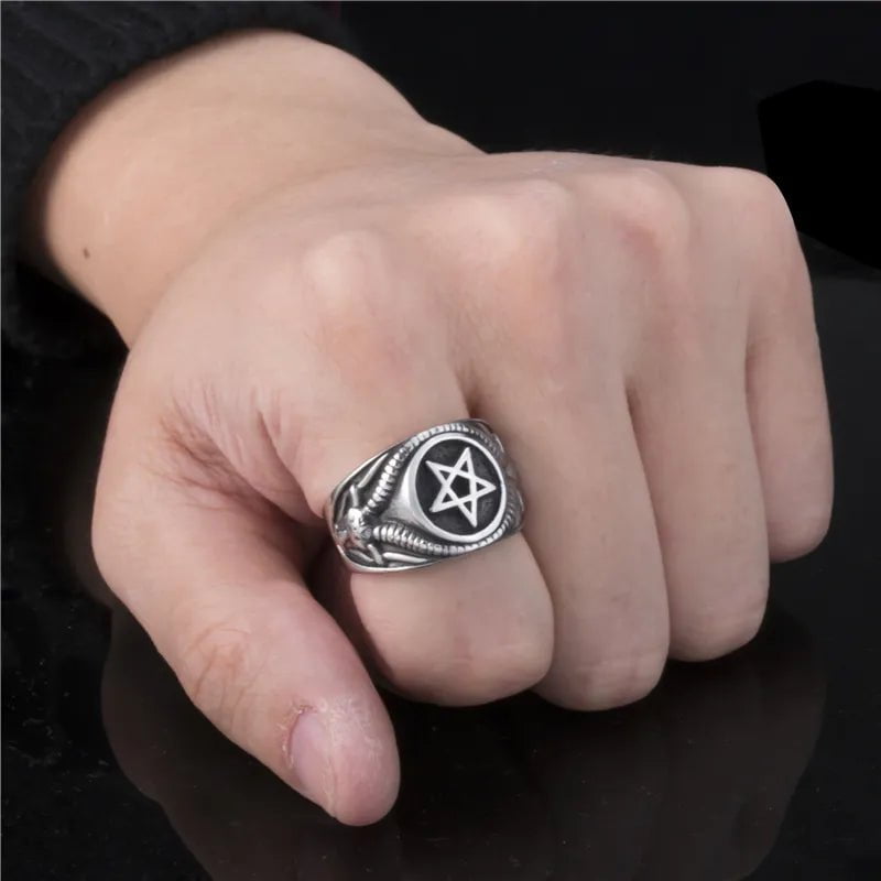 Wee Luxury Men Rings Fashion Pentagram Men Stainless Steel Ring