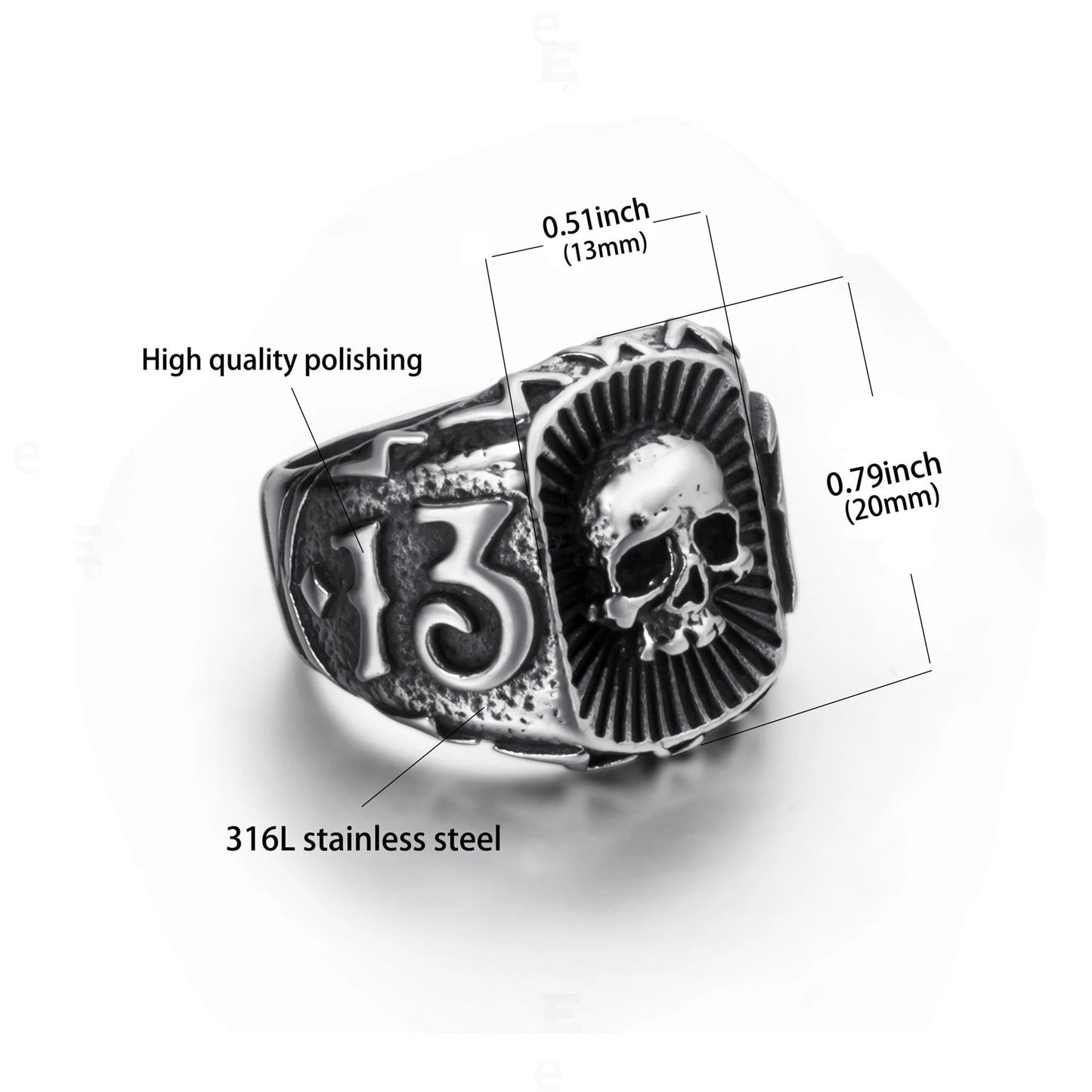 Wee Luxury Men Rings Fashion Skull Number 13 Biker Rings For Men