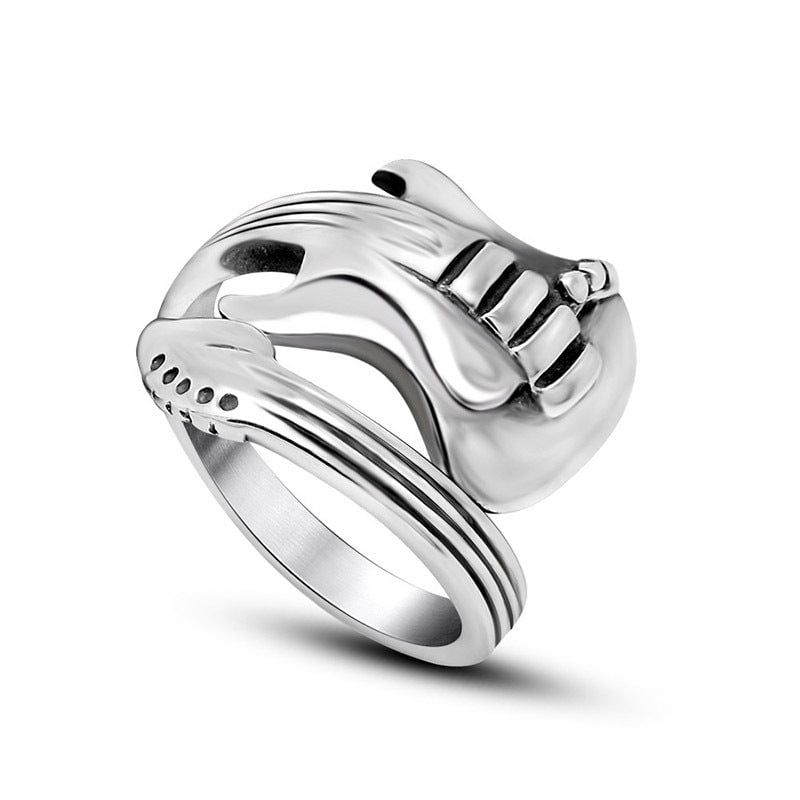 Wee Luxury Men Rings Fashion Spirit Titanium Steel Guitar Ring for Rock Music Lovers