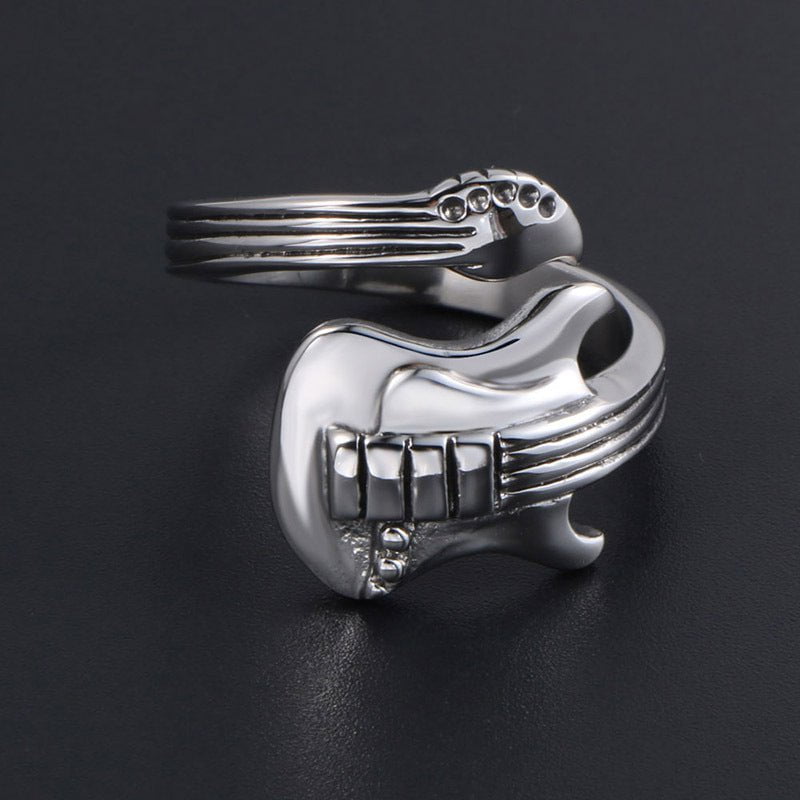 Wee Luxury Men Rings Fashion Spirit Titanium Steel Guitar Ring for Rock Music Lovers