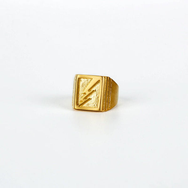 Wee Luxury Men Rings Gold - Size 8 Lightning Silver Square Vintage Ring for Japanese Style Fashion