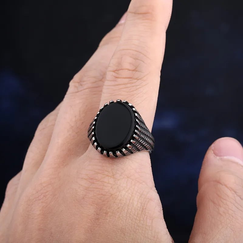 Wee Luxury Men Rings Gothic Stainless Steel Black Gem Stone Ring For Men