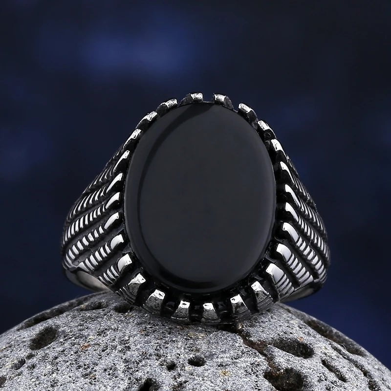 Wee Luxury Men Rings Gothic Stainless Steel Black Gem Stone Ring For Men