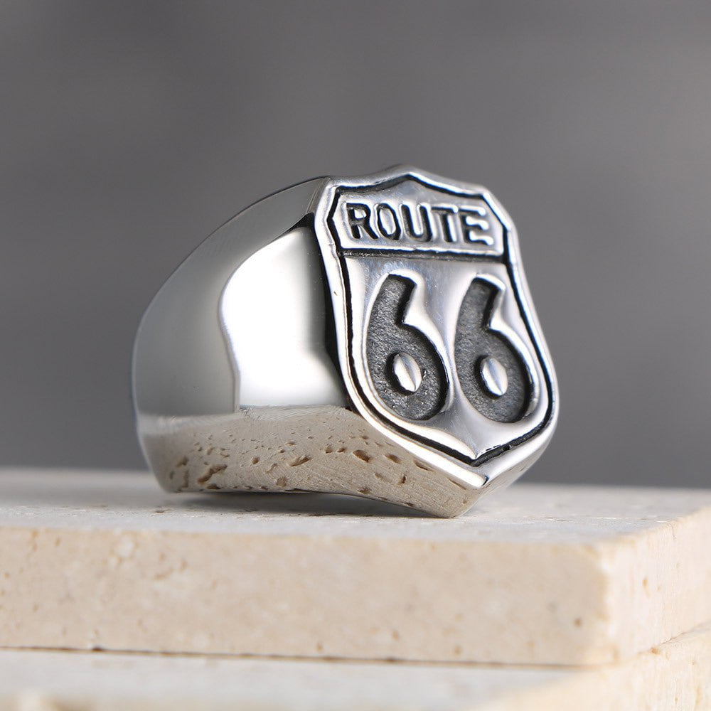 Wee Luxury Men Rings Highway 66 Titanium Ring for Men with Unique Personality