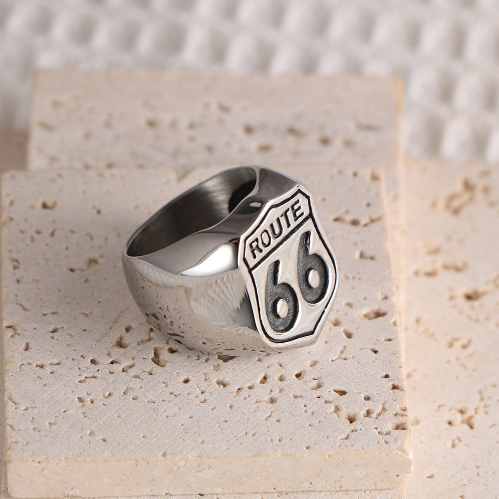 Wee Luxury Men Rings Highway 66 Titanium Ring for Men with Unique Personality