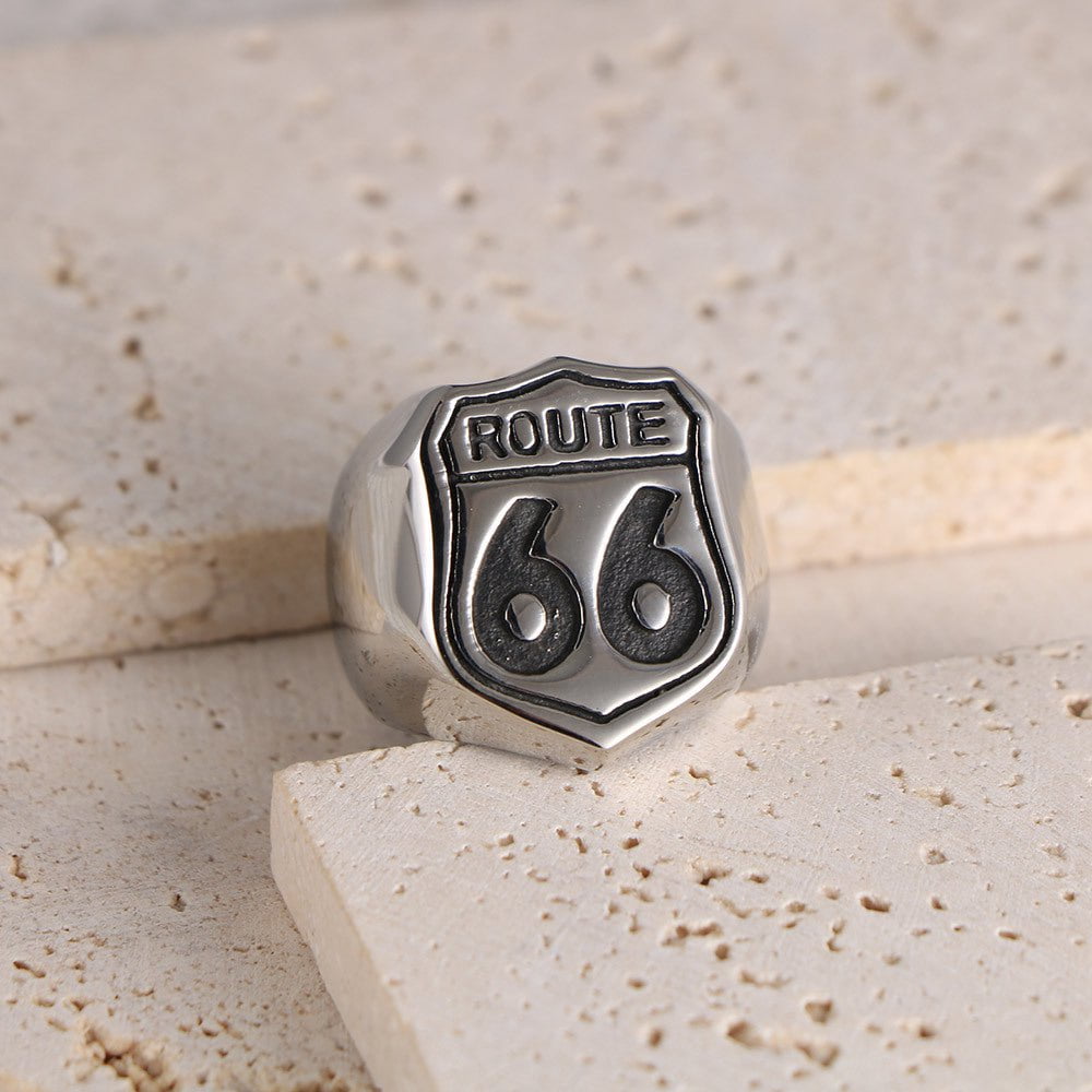 Wee Luxury Men Rings Highway 66 Titanium Ring for Men with Unique Personality