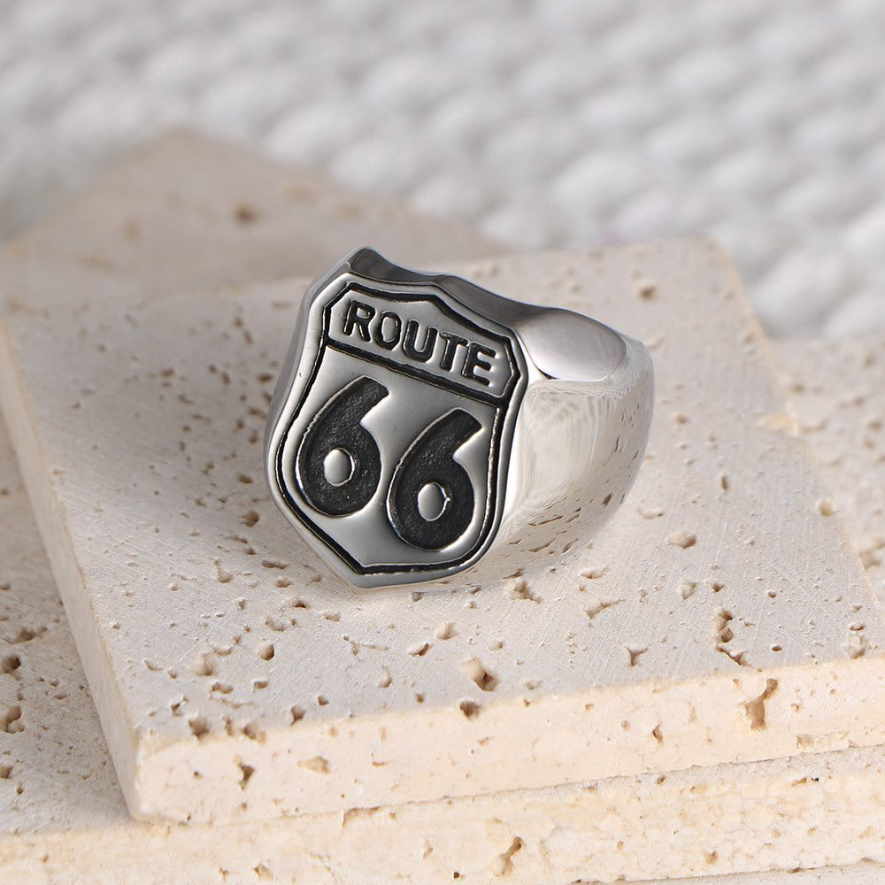 Wee Luxury Men Rings Highway 66 Titanium Ring for Men with Unique Personality