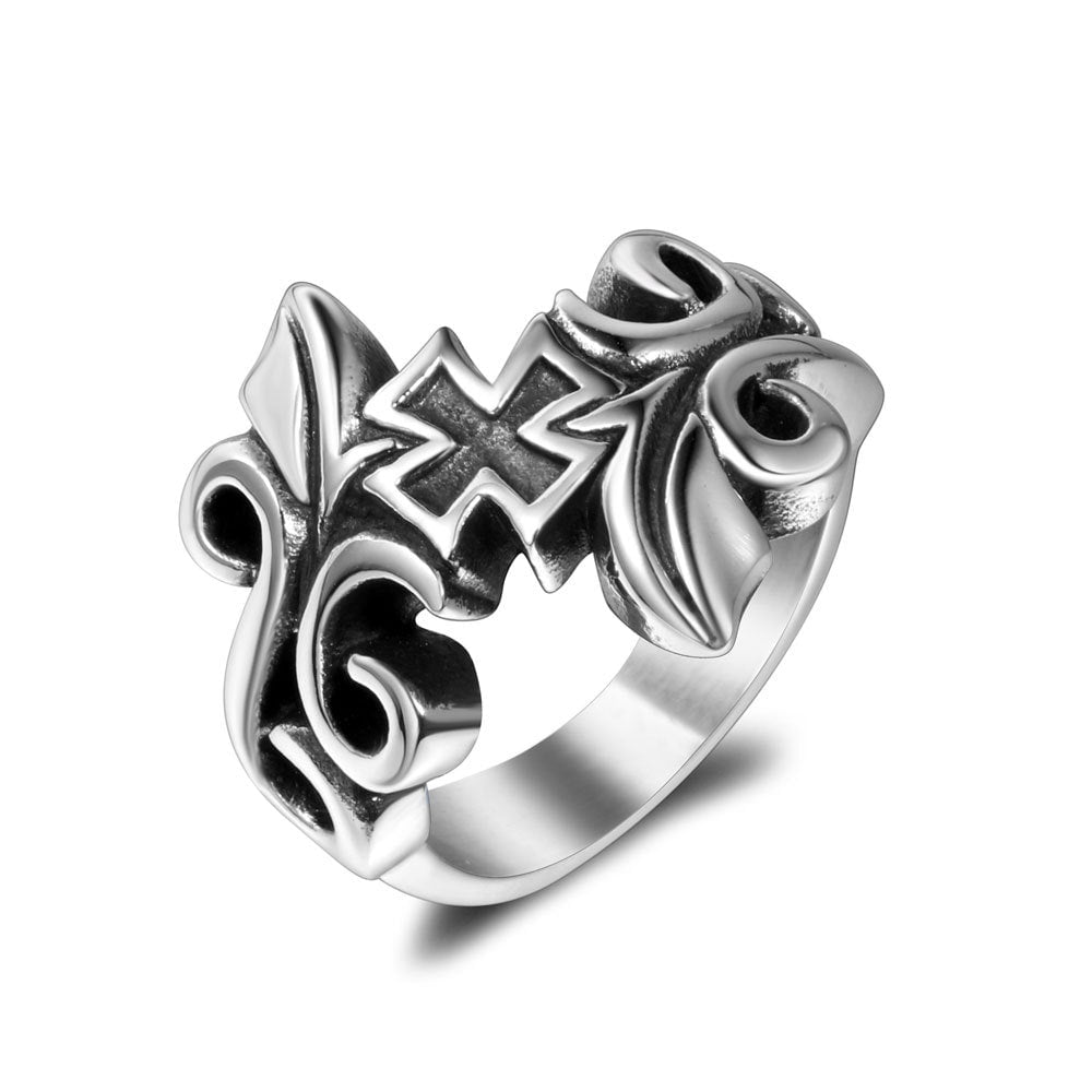 Wee Luxury Men Rings Inspired Cross Design Titanium Steel Men's Rattan Flower Rings