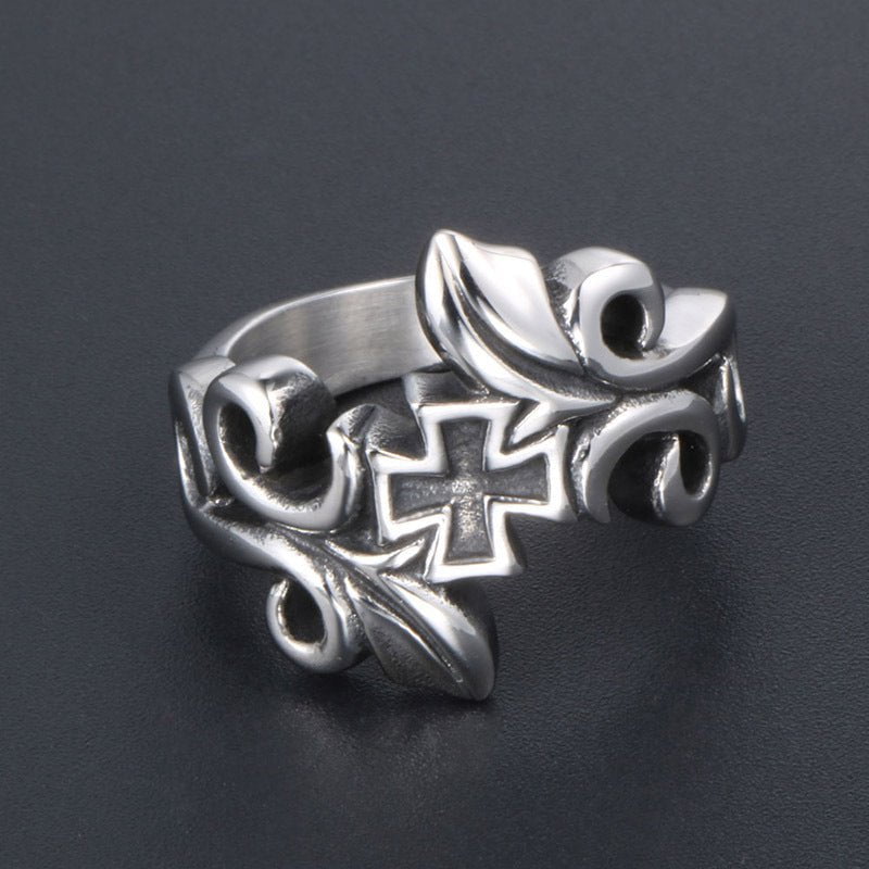 Wee Luxury Men Rings Inspired Cross Design Titanium Steel Men's Rattan Flower Rings