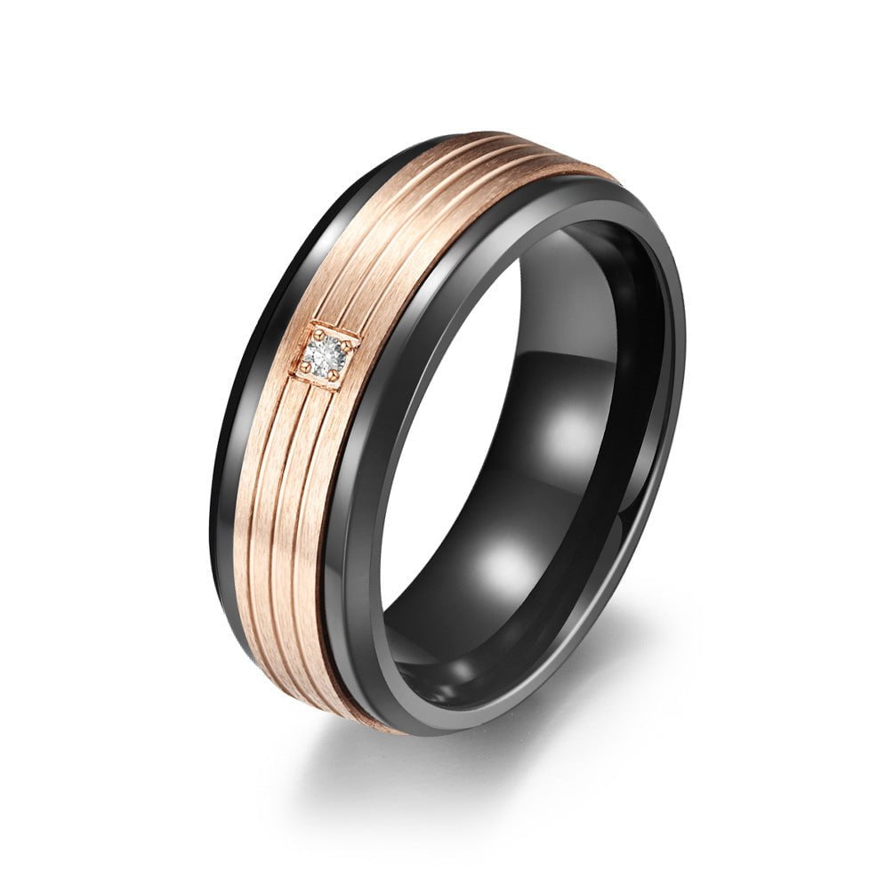 Wee Luxury Men Rings Luxurious Titanium Steel Rings with Sparkling Zircon Inlay