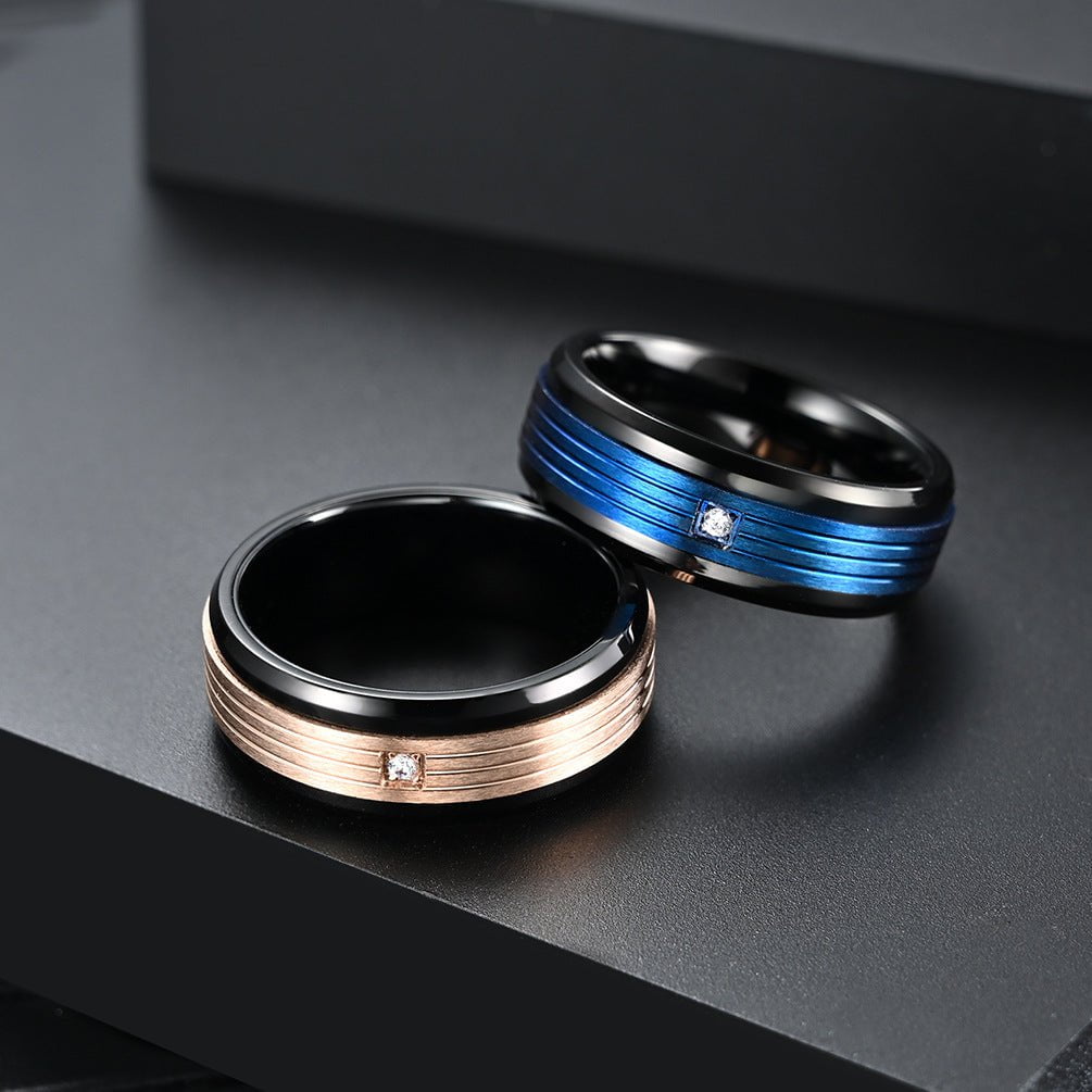 Wee Luxury Men Rings Luxurious Titanium Steel Rings with Sparkling Zircon Inlay