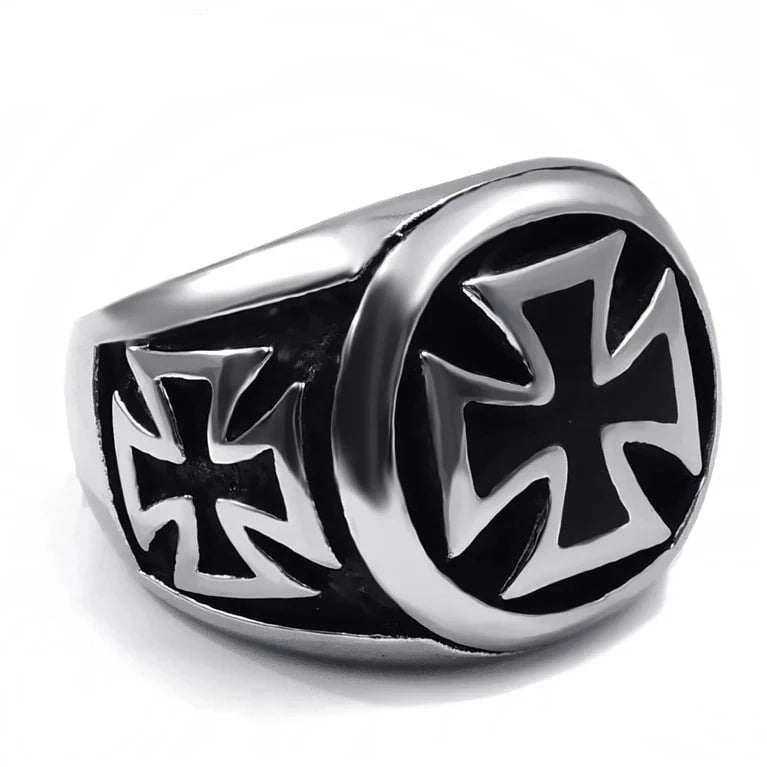 Wee Luxury Men Rings Mens Boys Biker Ring Band Silver Black Iron Cross Fashion