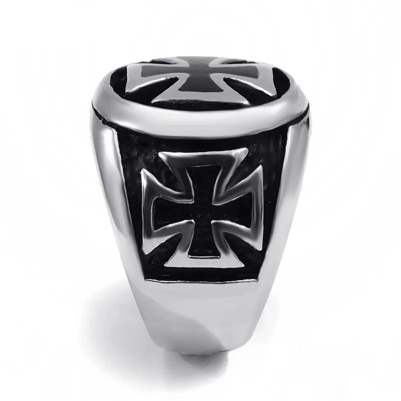 Wee Luxury Men Rings Mens Boys Biker Ring Band Silver Black Iron Cross Fashion