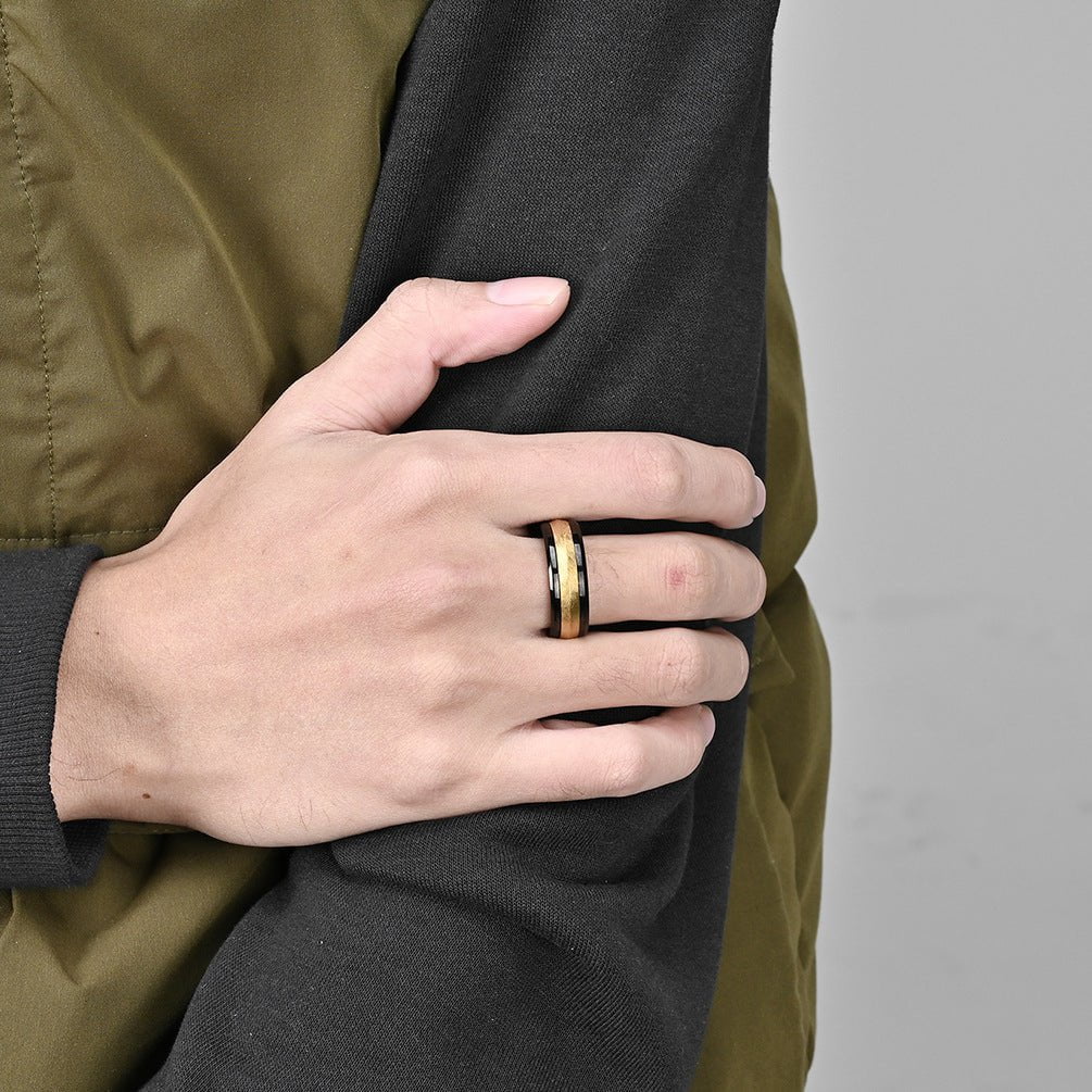 Wee Luxury Men Rings Mens Sleek DualTone Stainless Steel Ring Timeless Elegance