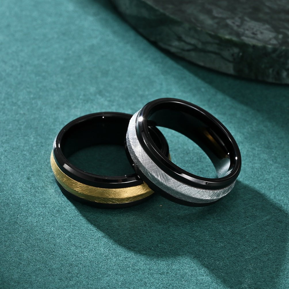 Wee Luxury Men Rings Mens Sleek DualTone Stainless Steel Ring Timeless Elegance
