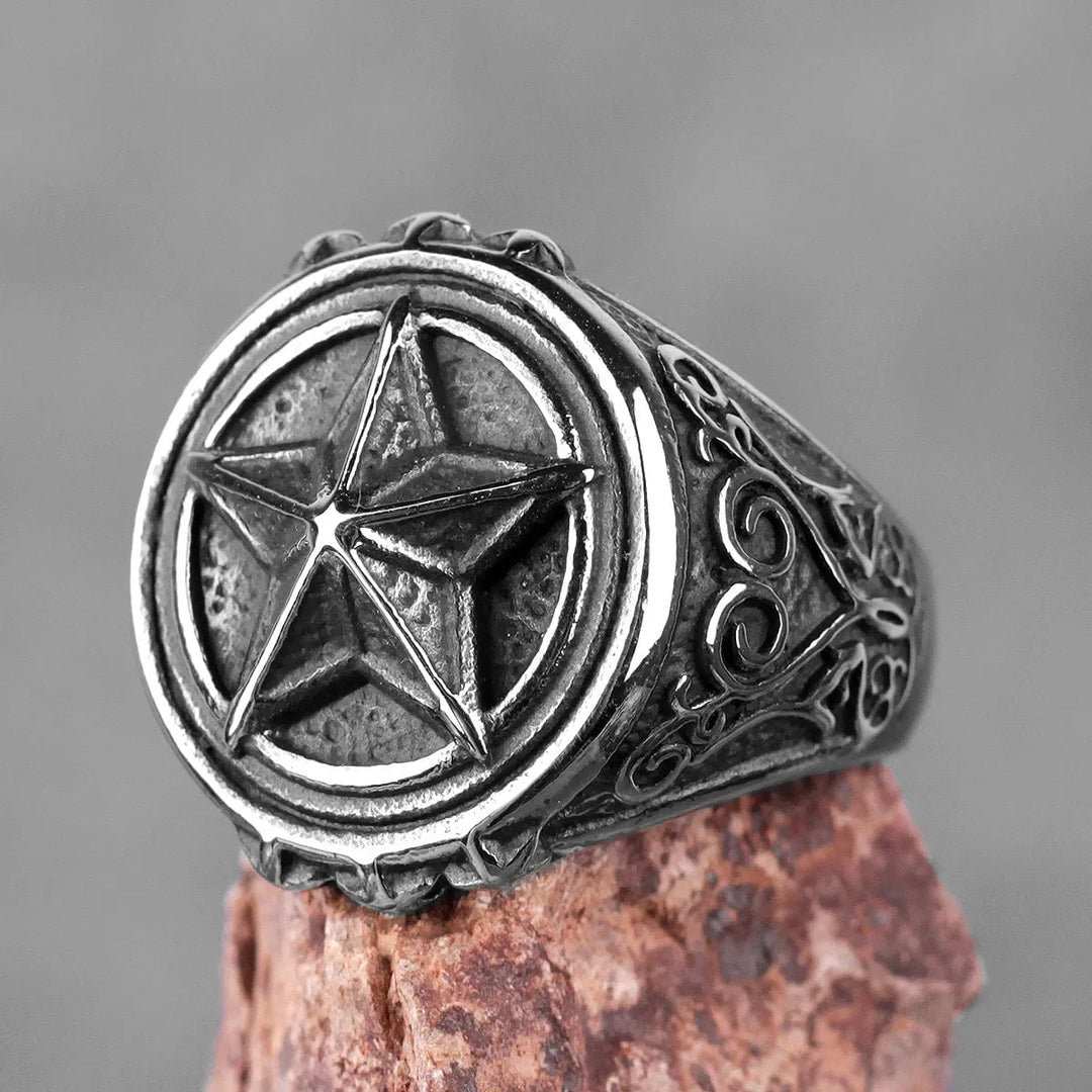 Wee Luxury Men Rings Pentagram Star Carved Stainless Steel Men Ring